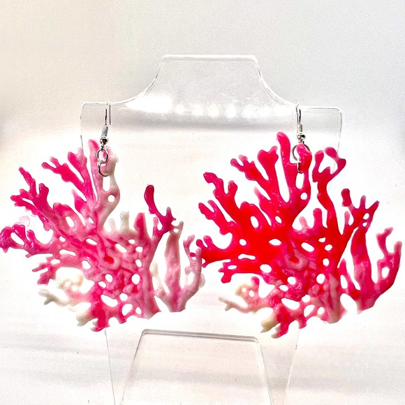 Handmade Jewelry - Coral Earrings - Ocean Earrings - Sea Life Earrings - Novelty Statement Earrings
